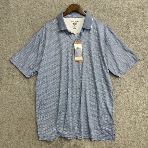 NEW Hickey Freeman Men's XXL Blue Golf Polo Shirt 4-Way Stretch Pattern - Picture 2 of 9